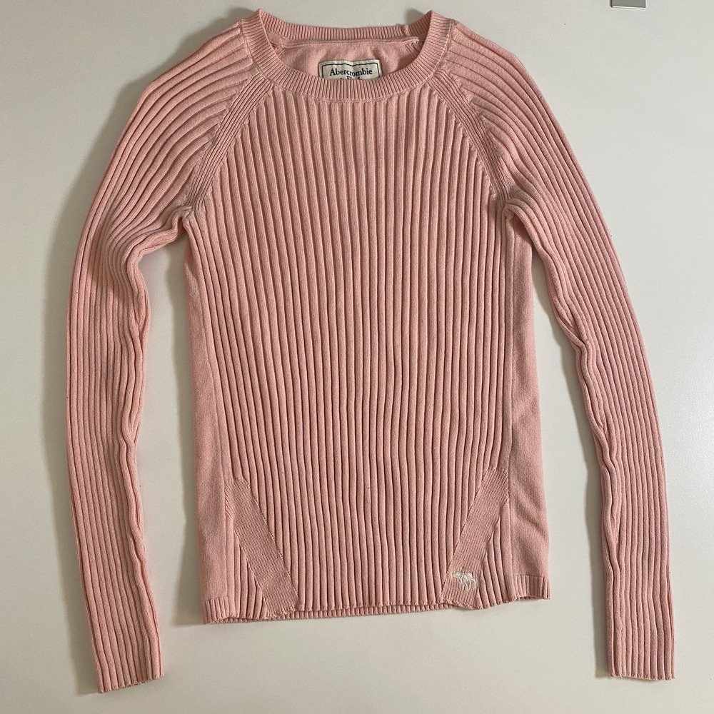 Abercrombie & Fitch Women's Pink Ribbed Long Sleeve Sweater Top Size M Crew Neck
